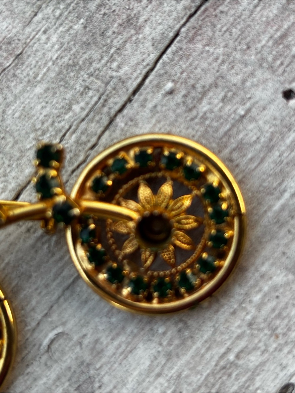 Vintage Bicycle Gold-Tone Floral Brooch with Green Crystal Accents jewelry